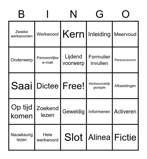 Nederlands leerjaar 1 Basis Bingo Card
