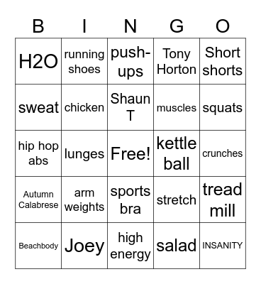 Shelly's Secrets to Fitness Bingo Card
