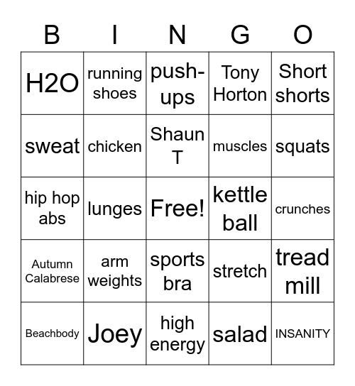 Shelly's Secrets to Fitness Bingo Card