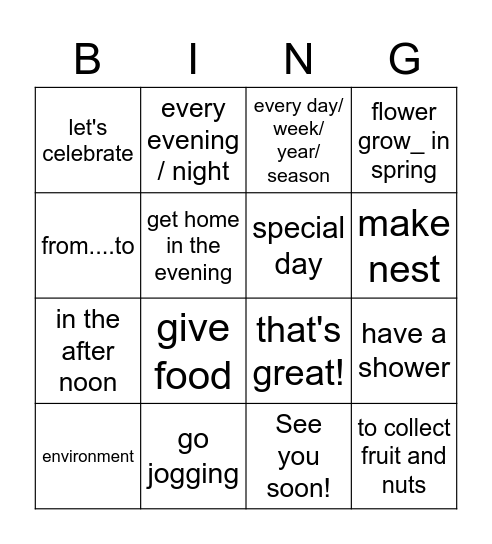 Fairyland 3 Unit 12 (1-34) Bingo Card