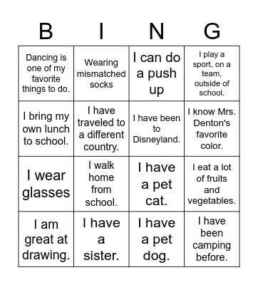 Get To Know Me Bingo Card
