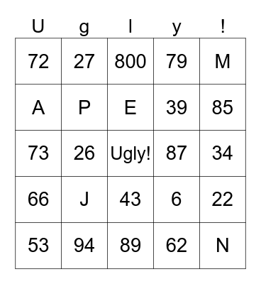 Numbers and Letters Bingo Card