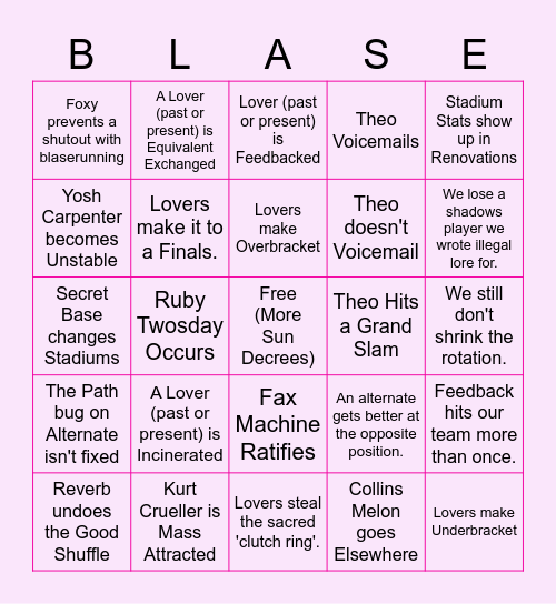 Lovers' Blaseball Bingo Card