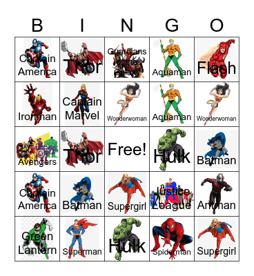 Superheroes Bingo Card