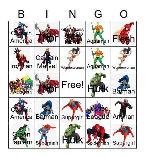 Superheroes Bingo Card