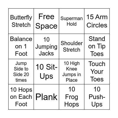 Fitness Bingo Card