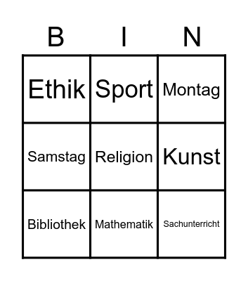 Wochentage und Fächer Bingo Card