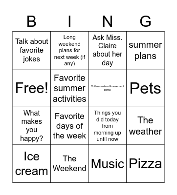 Conversational Initiation Bingo Card