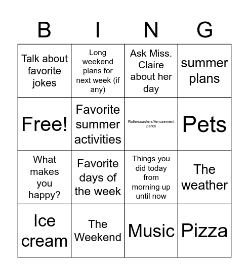 Conversational Initiation Bingo Card