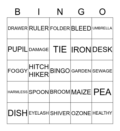 TEST YOUR VOCABULARY Bingo Card