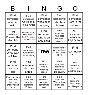 Gads Hill Bingo Card