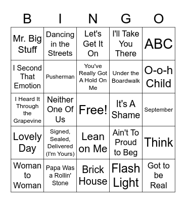 70s Soul Music Bingo Card