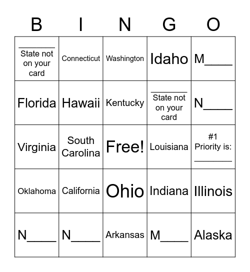 State ID Bingo v2 Bingo Card