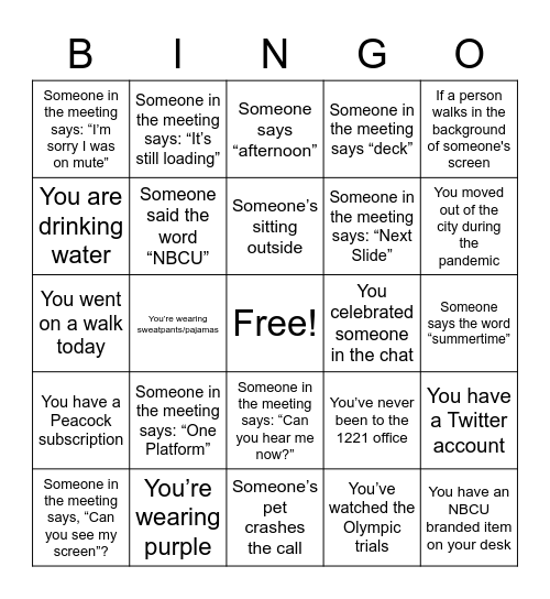 Untitled Bingo Card