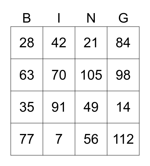 Lucky Seven Bingo Card