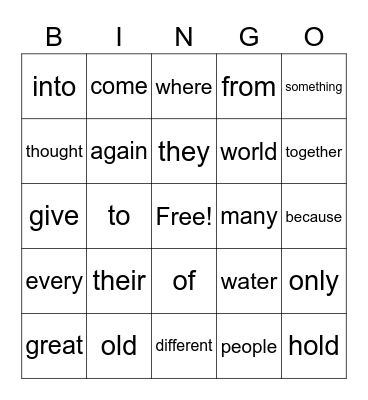 Tricky Word Bingo Card