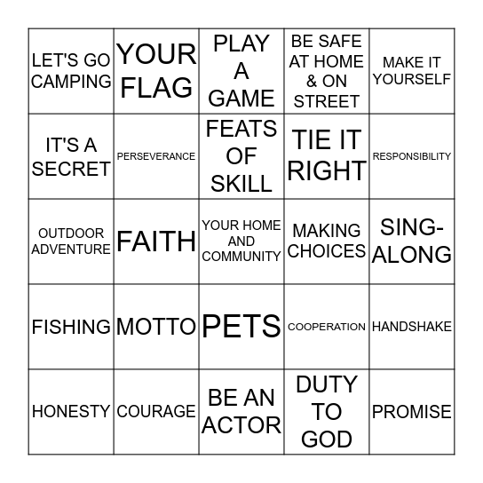 CUB SCOUT BINGO Card