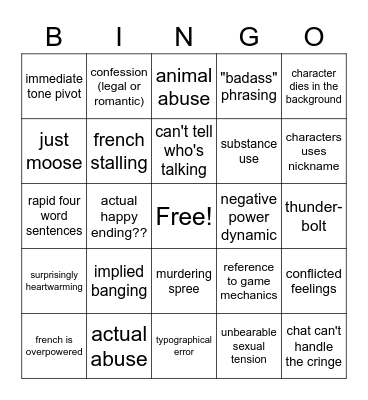 Cringe: Activated Bingo Card