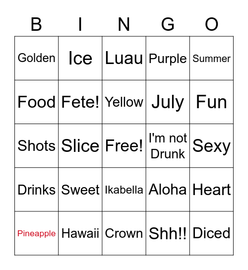 Party Like a Pineapple Bingo Card