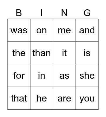 sight words 2 Bingo Card