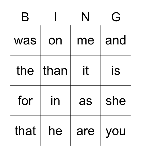 sight words 2 Bingo Card