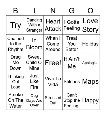 Name that Song Bingo Card