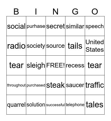 Beau Bingo Card