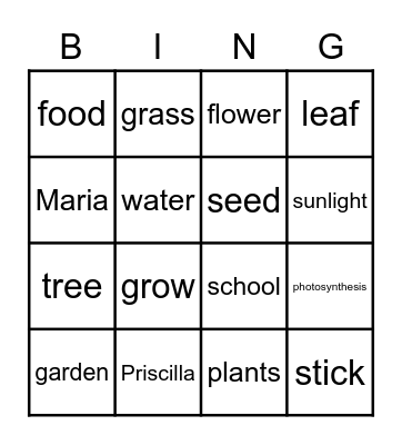 plants (PA) Bingo Card