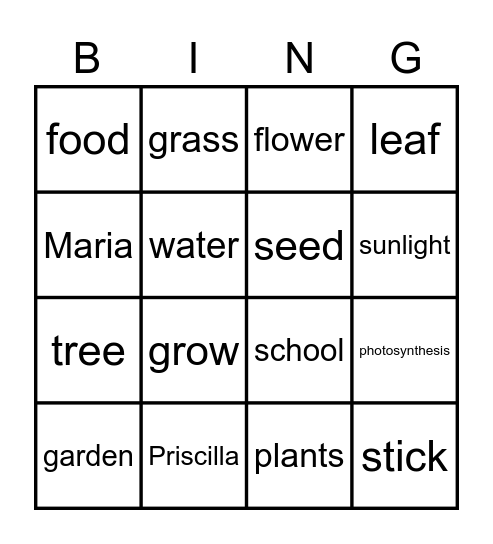 plants (PA) Bingo Card