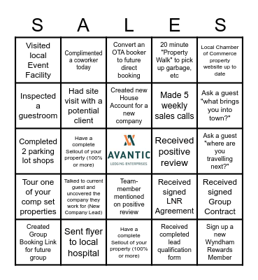 SALES AND REV MANAGEMENT BINGO Card