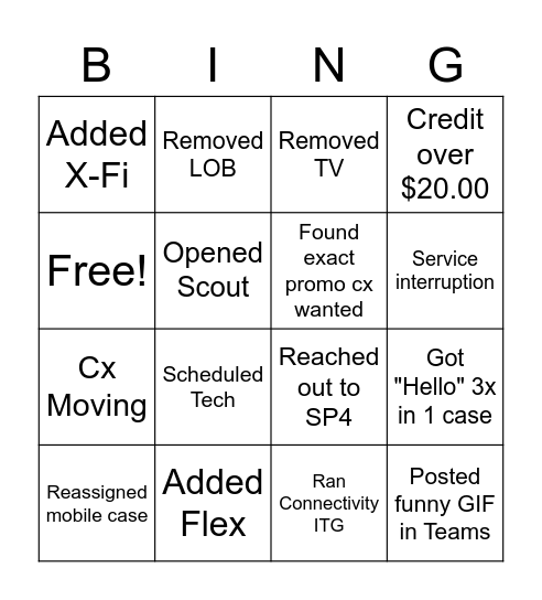 Team Pleasant Bingo Card