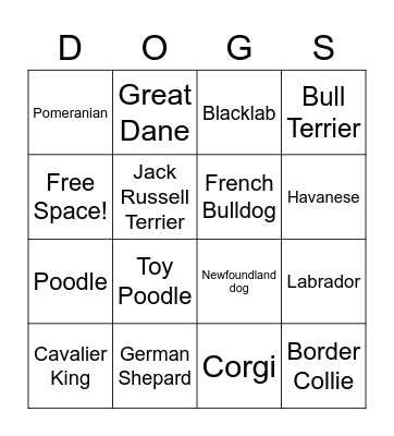 Dogs Bingo Card