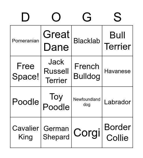 Dogs Bingo Card