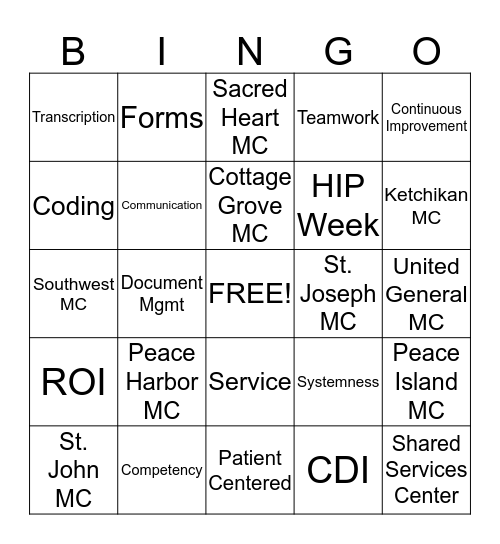 Health Information Professionals Week Bingo Card