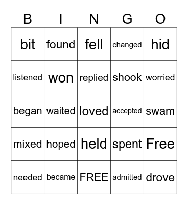 Simple Past Verbs Bingo Card