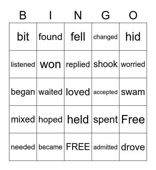 Simple Past Verbs Bingo Card
