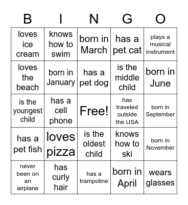Get to Know You Bingo Card