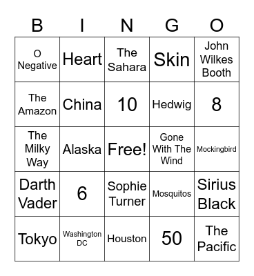 General Knowledge Bingo Card