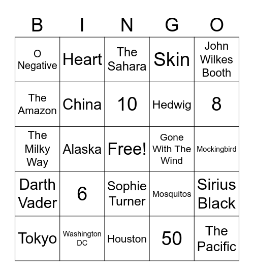 General Knowledge Bingo Card