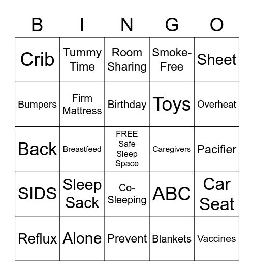 Safe Sleep Bingo Card