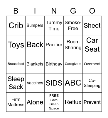 Safe Sleep Bingo Card