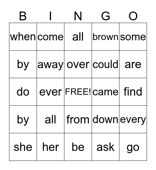 Casey's Sight Words Bingo Card