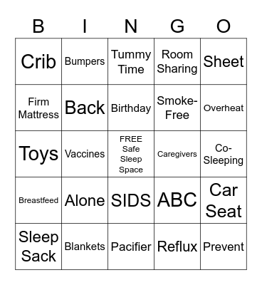 Safe Sleep Bingo Card