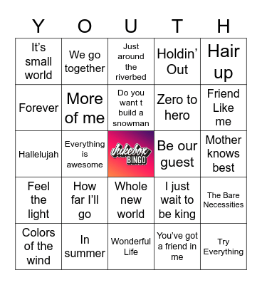 JukeBox Bingo Youth Movies Bingo Card