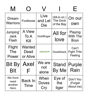 JukeBox Bingo Movies ii Bingo Card