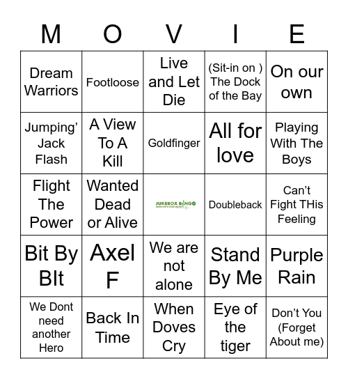 JukeBox Bingo Movies ii Bingo Card