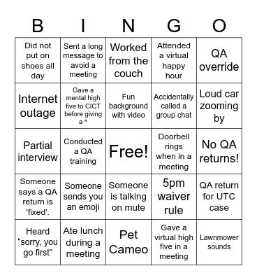 MAC QA Bingo Card