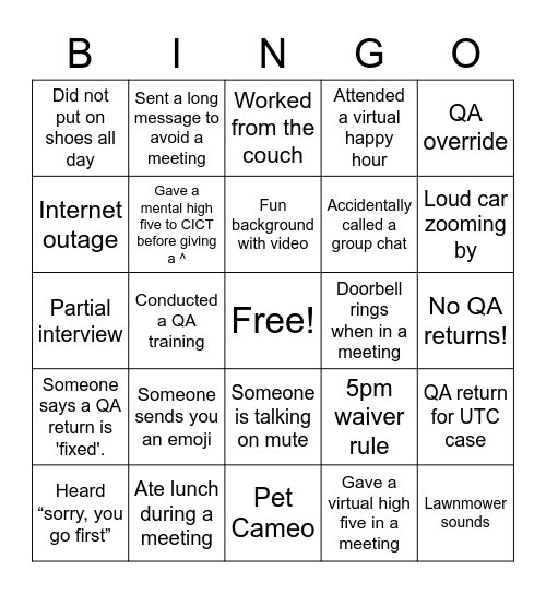 MAC QA Bingo Card