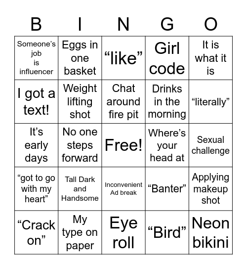 Love Island Bingo Card