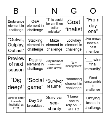 Survivor Bingo: Finale & Reunion Bingo Card